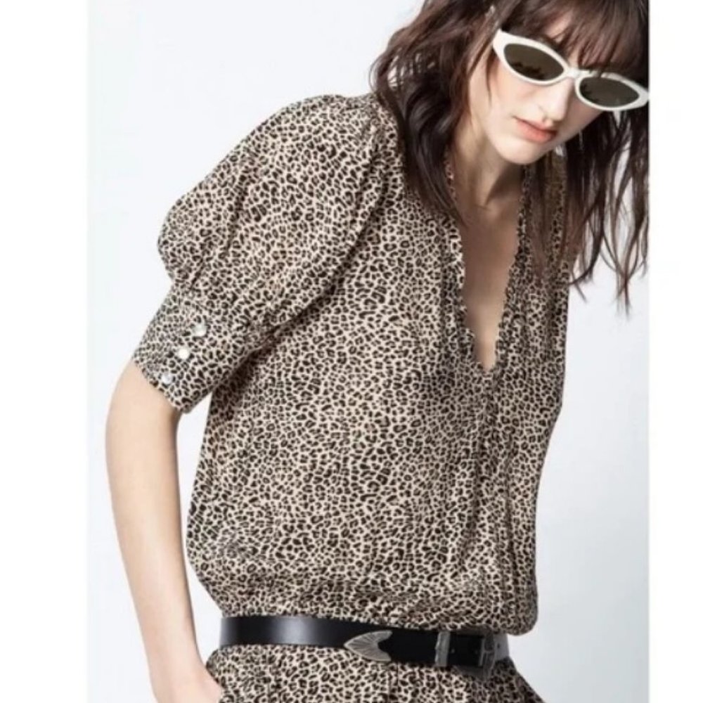 Zadig & Voltaire Russell Leopard Print Puff Sleeve Mini Dress XS